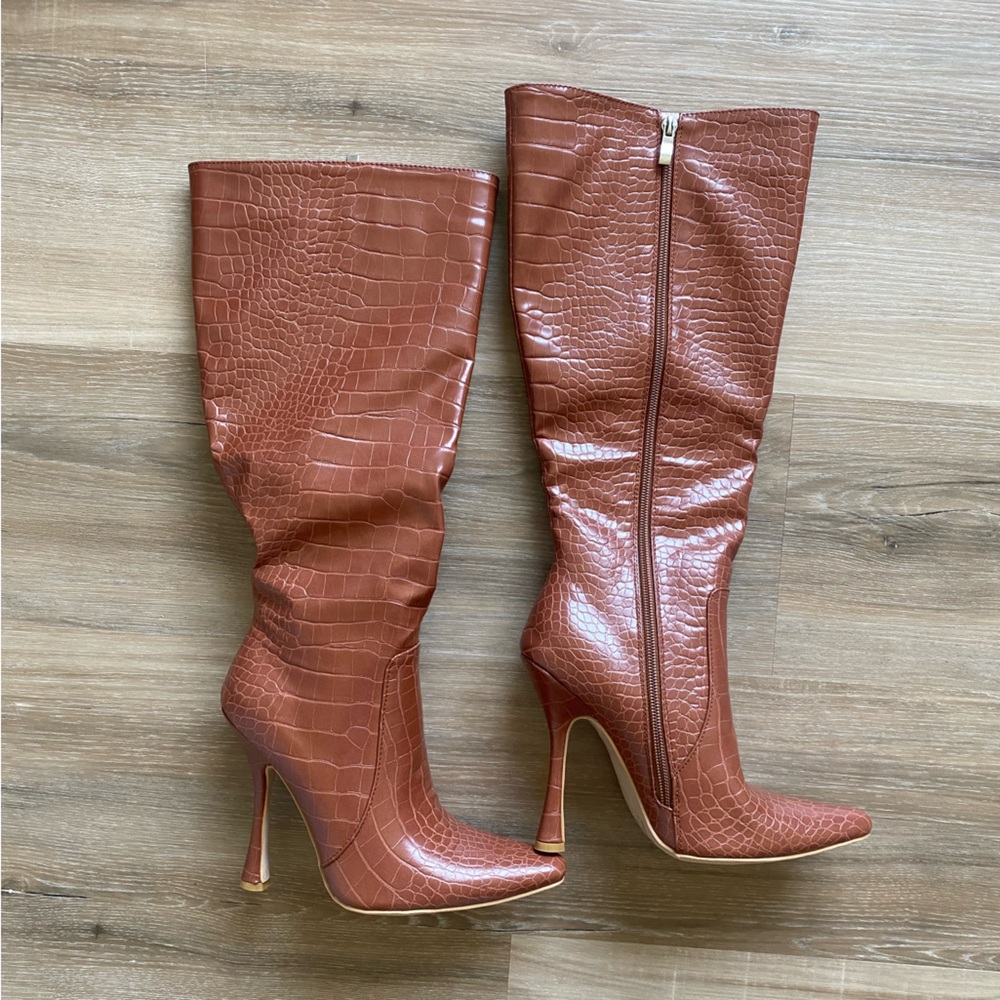Pretty Little Thing Croc Point Toe Stiletto heeled boot